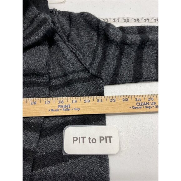Vince hooded duster Cardigan Size M Black striped Wool Alpaca Cashmere Sweater - Picture 5 of 11